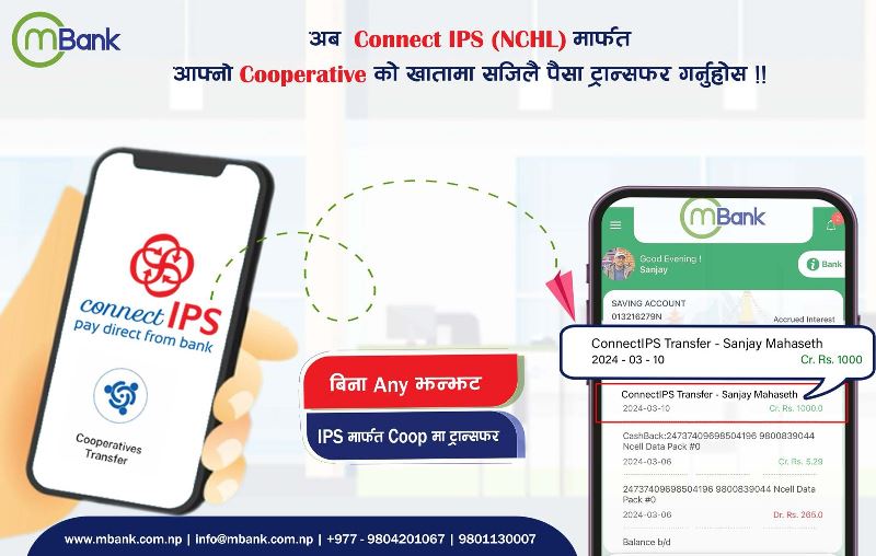 एम बैंकले ल्यायो रियल टाइम सहकारीमा पैसा ट्रान्सफर सेवा